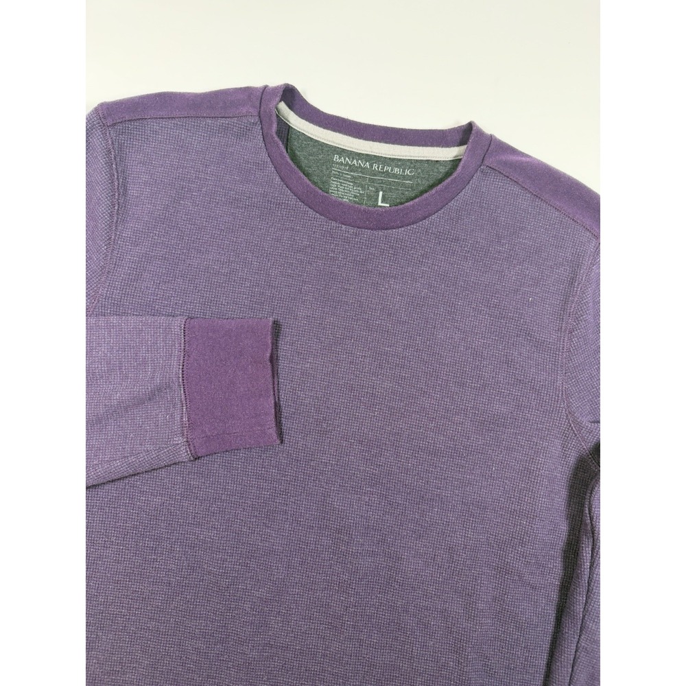 Banana Republic Mens Large Plum Grape Purple Waffle Knit Thermal Crewneck Shirt